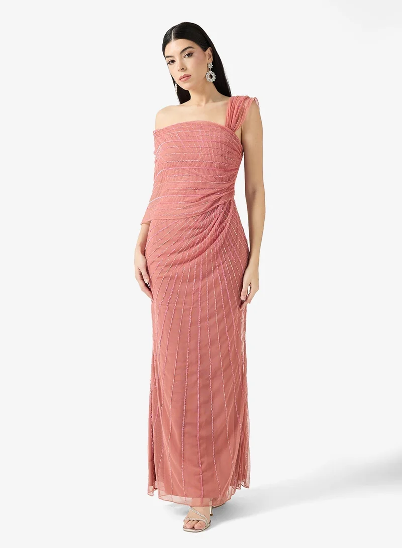 Amelia Rose One Shoulder Embellished Detail Maxi Dress